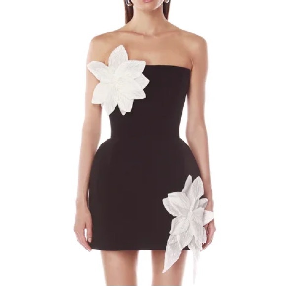 Bronx and Banco Dresses & Skirts - Bronx and Banco Black Strapless Mini Dress with White Floral Appliqués